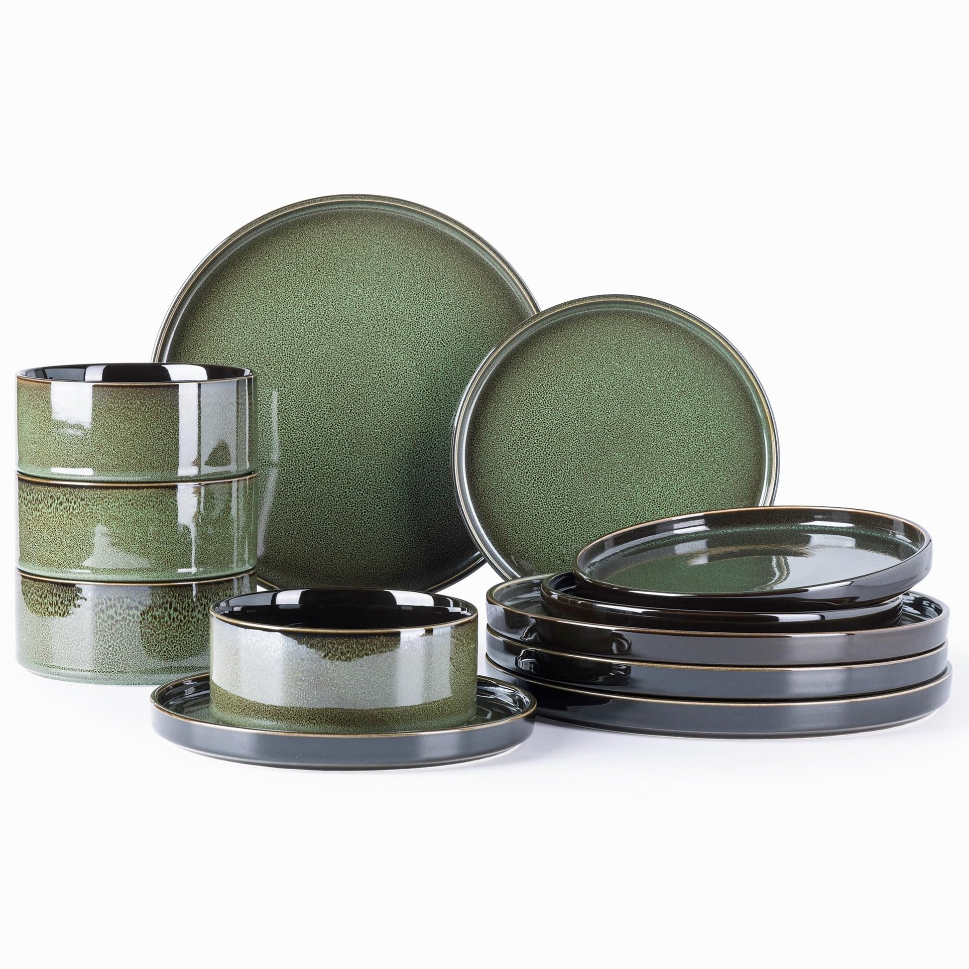 LERATIO Ceramic Dinnerware Sets for 4,Round Reactive Glaze Ceramic Plates and Bowls Set,Highly Chip and Crack Resistant | Dishwasher & Microwave Safe Dishes Set,Service for 4 (12pc)-Gray White