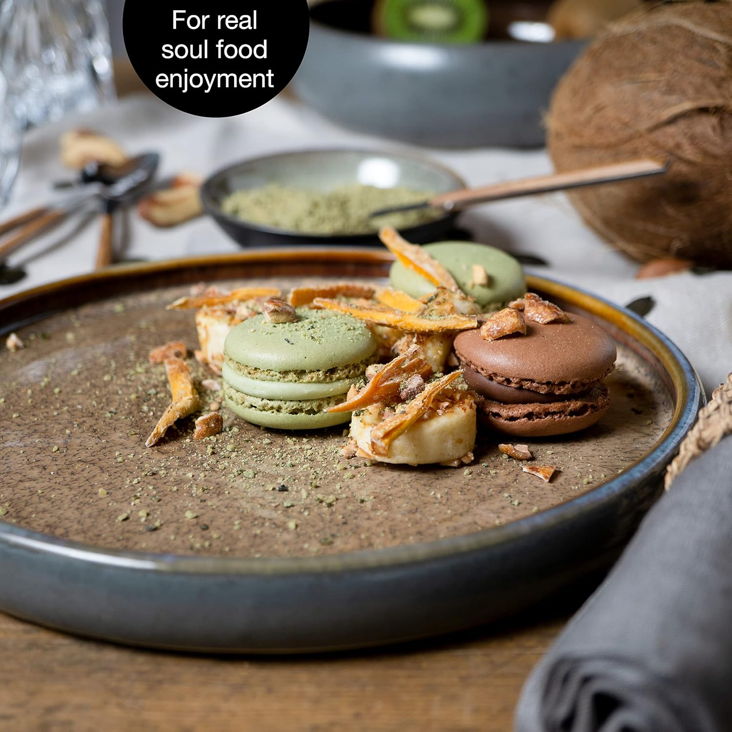 Solid 12-Piece Stoneware Dinnerware Set for 4 | Plate and Bowls Set with 4 Dinner Plates, Small Dessert Plates & Soup Bowls – Kitchen Dish Sets, Microwave & Dishwasher Safe, Brown