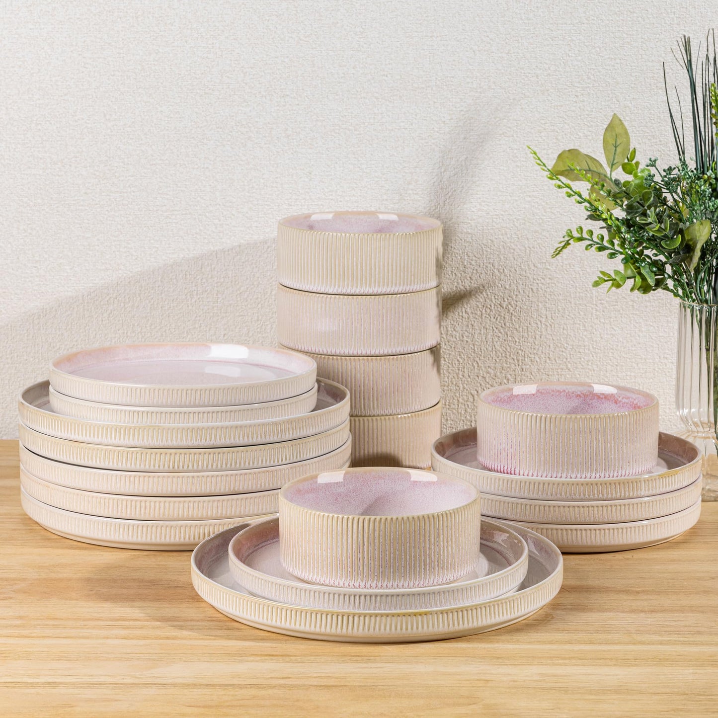 TheTerra Ceramic Dinnerware Sets for 4, 12 Pieces Porcelain Lightweight Plates and Bowls Sets, Scratch Resistant Dish Set, Oven & Microwave & Dishwasher Safe, Bright White