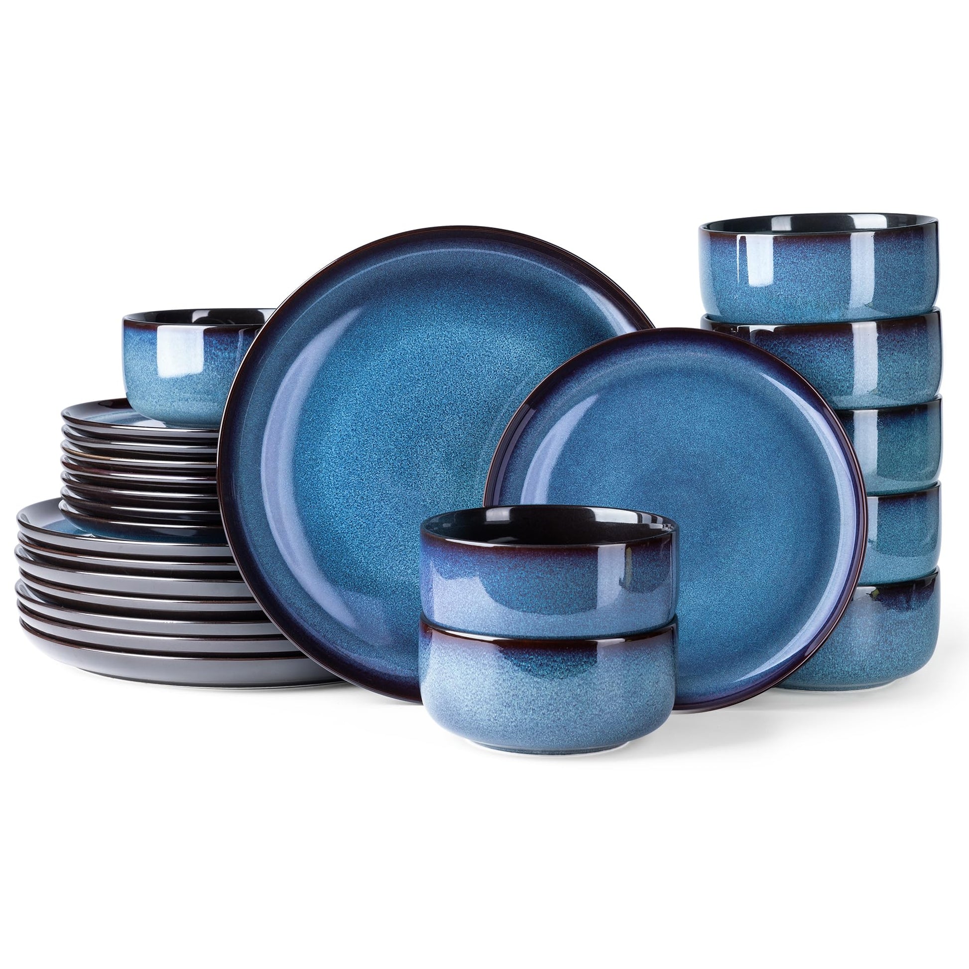 LeRatio Ceramic Dinnerware Sets for 4,12-Piece Plates and Bowls,Handmade Reactive Glaze Dishes Set,Chip Resistant and Scratch Resistant | Oven Dishwasher & Microwave Safe,Service for 4-Kahki