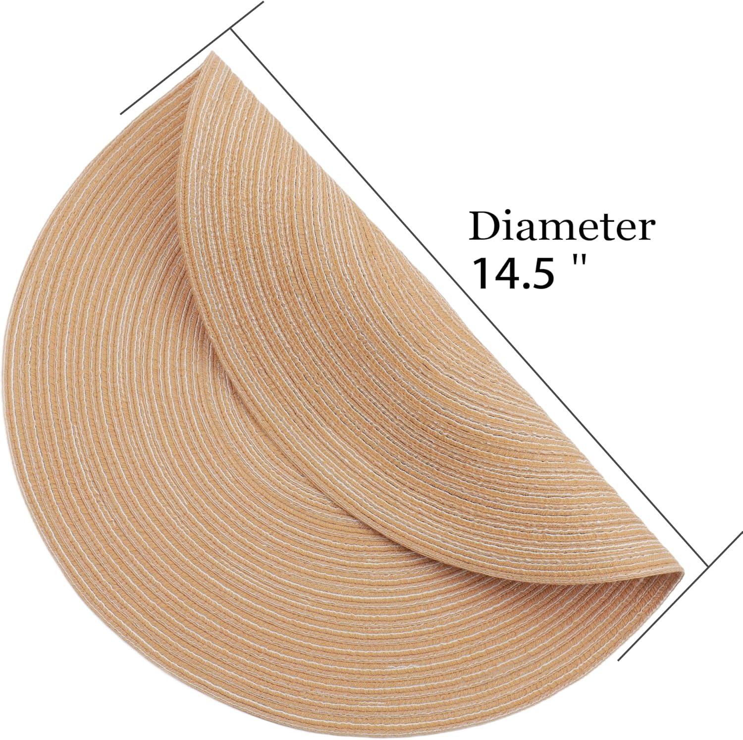 Braided Round Placemats Set of 6, Woven Washable Non-Slip Table Mats for Kitchen Dining, 15 Inch, Heat Resistant - Natural Fabric Indoor Outdoor Place Mats(Beige)