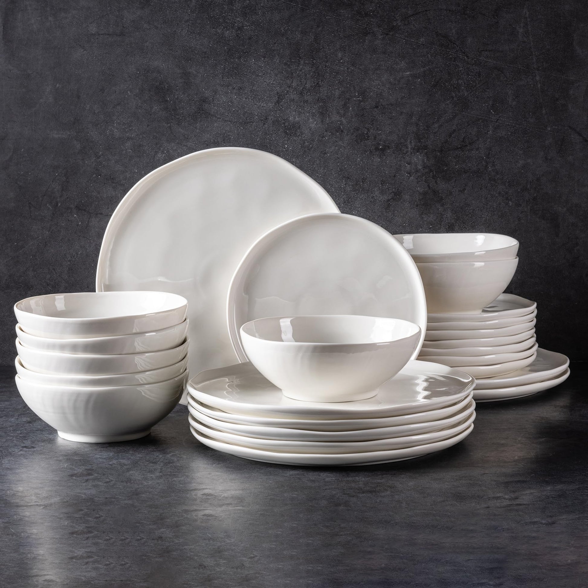 LeRatio Ceramic Dinnerware Sets for 4,12-Piece Plates and Bowls,Handmade Reactive Glaze Dishes Set,Chip Resistant and Scratch Resistant | Oven Dishwasher & Microwave Safe,Service for 4-Kahki
