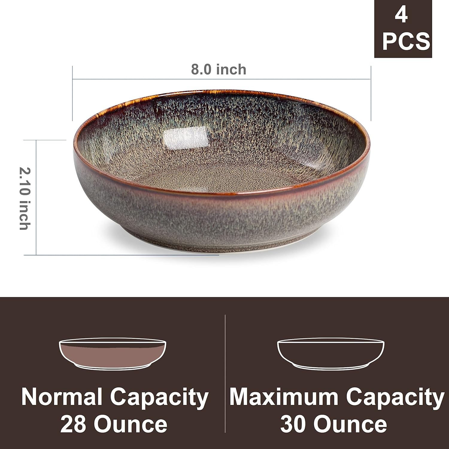 30oz Ceramic bowls set of 4-8" serving bowls for Kitchen,Pasta,Salad-Dishwasher & Microwave Safe Perfect for Housewarming, Thanksgiving, Christmas