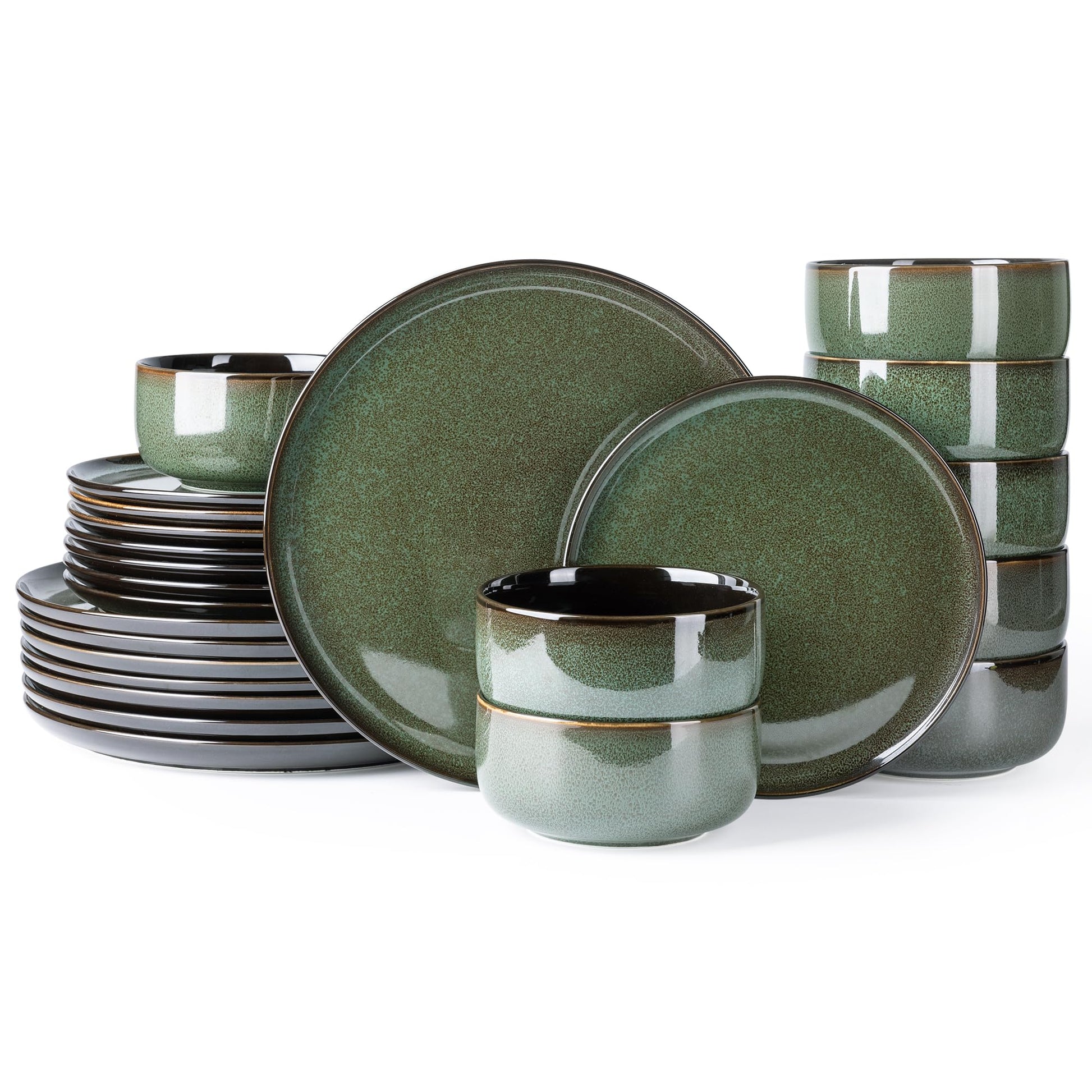 LeRatio Ceramic Dinnerware Sets for 4,12-Piece Plates and Bowls,Handmade Reactive Glaze Dishes Set,Chip Resistant and Scratch Resistant | Oven Dishwasher & Microwave Safe,Service for 4-Kahki