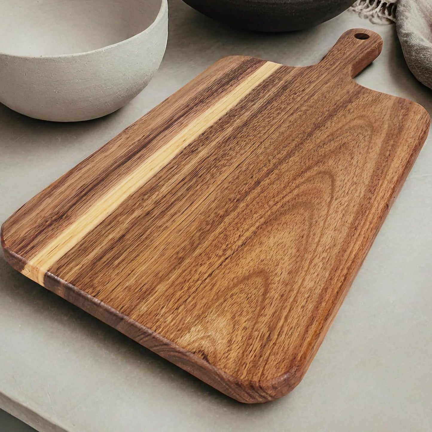 ZeQi Acacia Wood Cutting Board with Handle 13.7''X7'' / Charcuterie Board/Serving Board/Cheese, Bread, Vegetables & Fruits Serving Board (Rectangular)
