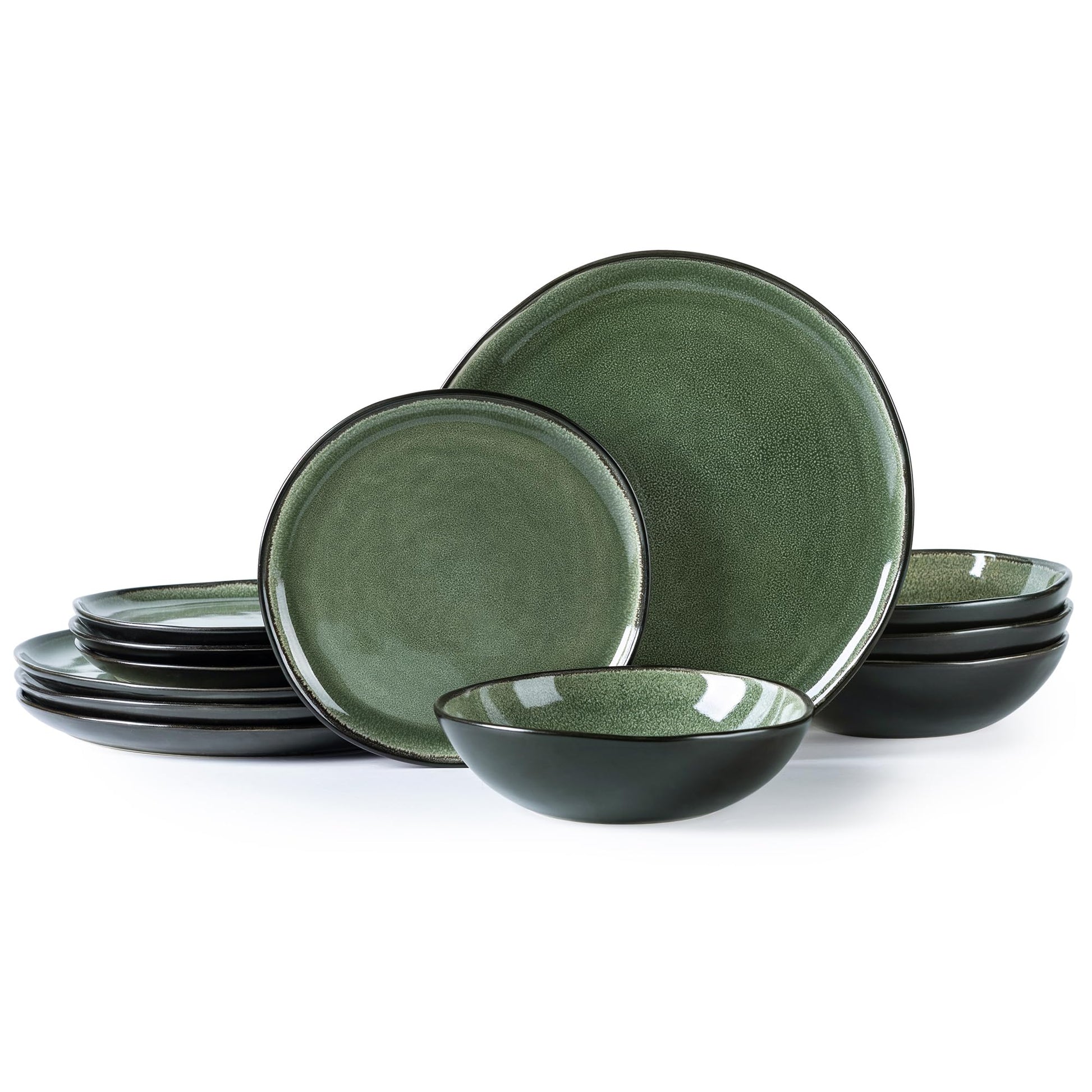 AmorArc Ceramic Dinnerware Sets,Handmade Reactive Glaze Stoneware Plates and Bowls Set,Highly Scratch Resistant Dishes | Dishwasher & Microwave Safe Dishes Set, Service for 6 (18pc)
