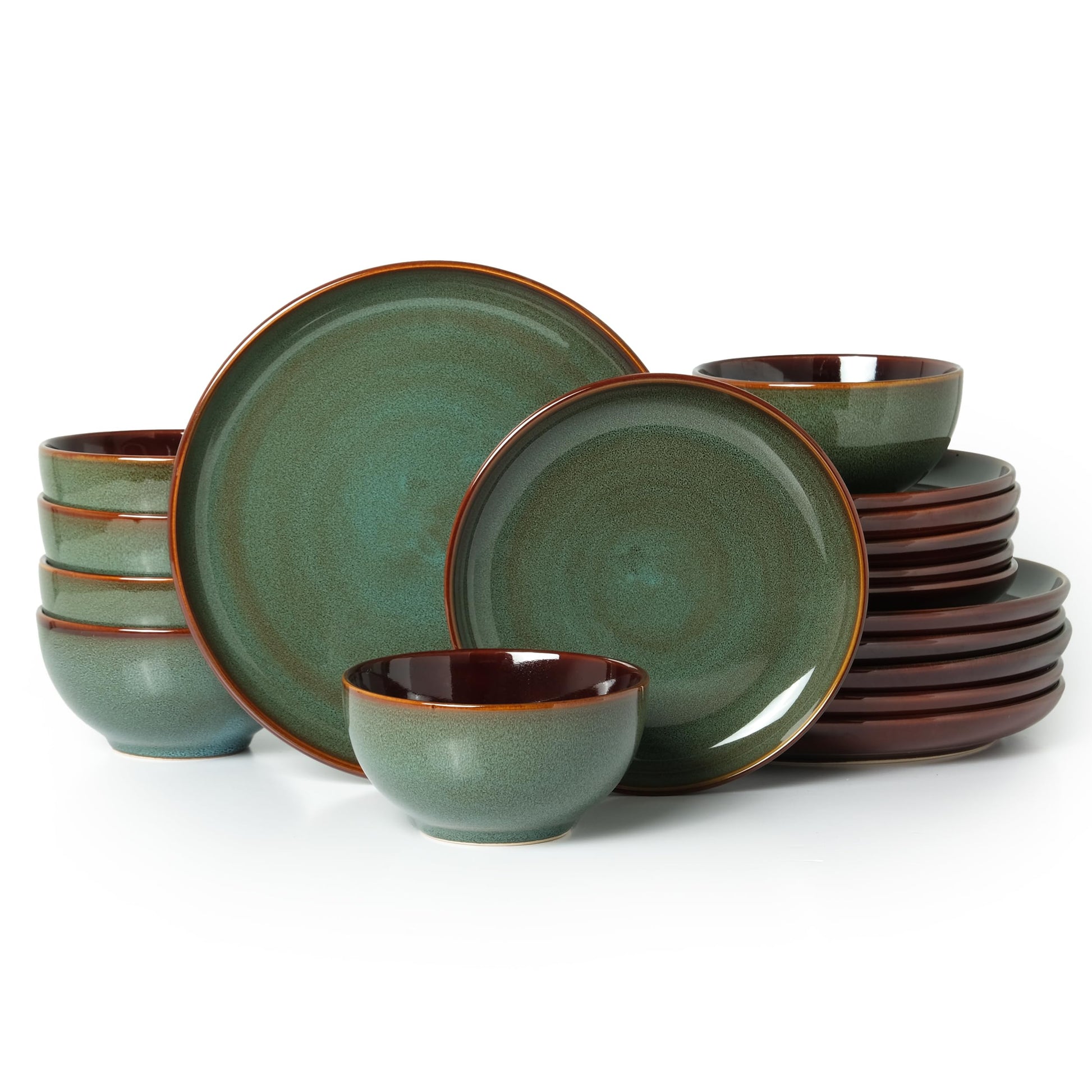 Stoneware Dinnerware Sets, Ceramic Plates and Bowls Set, Microwave & Dishwasher Safe Kitchen Dish Set, Modern Dinner Salad Plates | Cereal Bowls for 4, Dishware Sets Brown Yellow