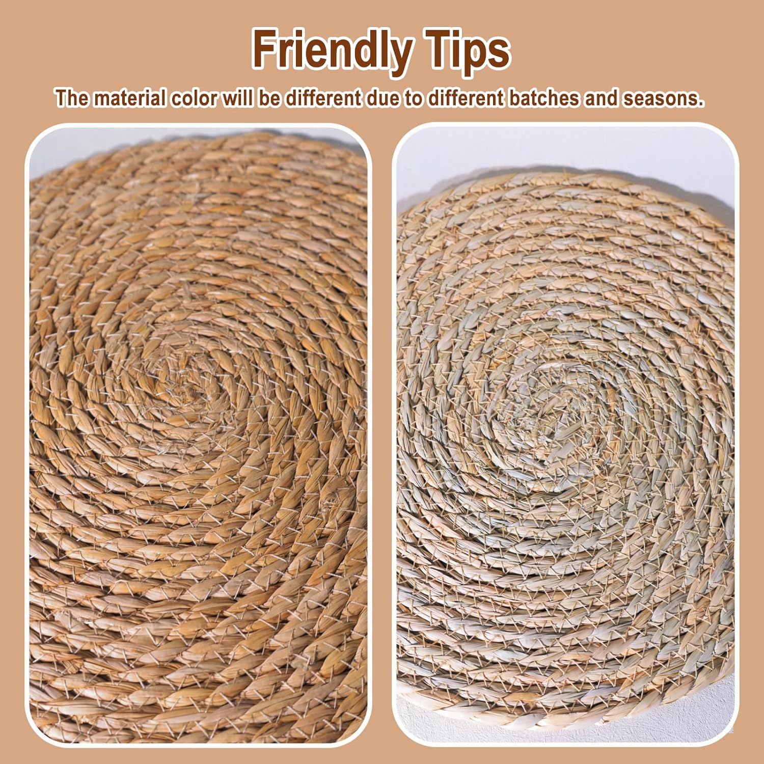 Round Woven Placemats 12 inch Set of 10 - Boho Rattan Placemats Natural Water Hyacinth Placemat, Farmhouse Weave Place Mats, Rustic Braided Wicker Table Mats for Dining Table,Home,Wedding