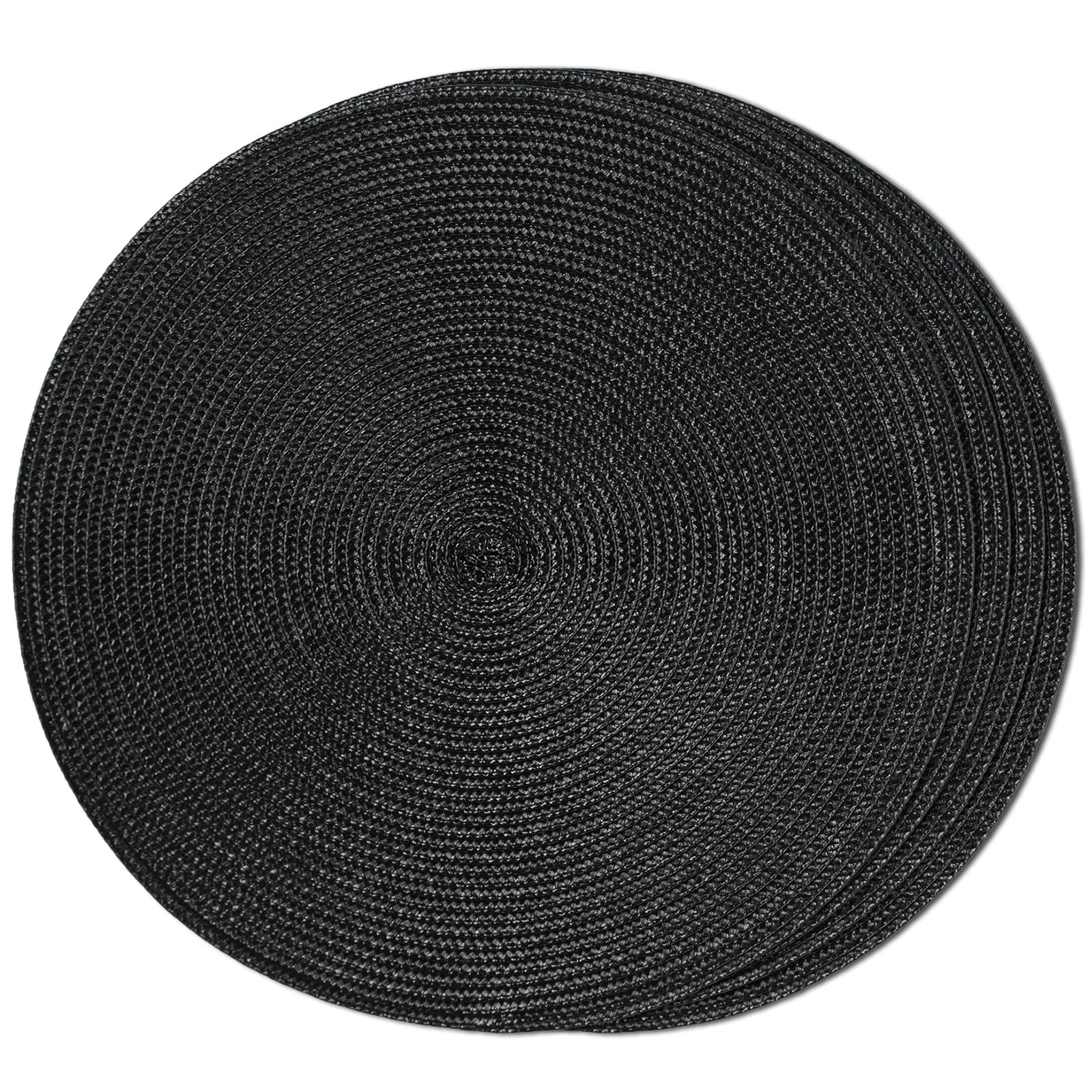FunWheat Round Braided Placemats Set of 6 Table Mats for Dining Tables Woven Washable Non-Slip Place mats 15 in(Blue, 6pcs)