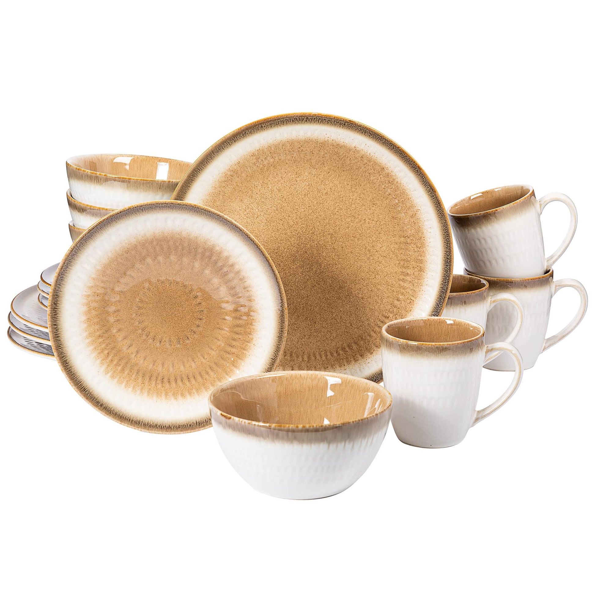 Gibson Elite Kings Road Double Plates and Bowl Organic Round Porcelain Dinnerware Set - Matte Black w/Gold Rim