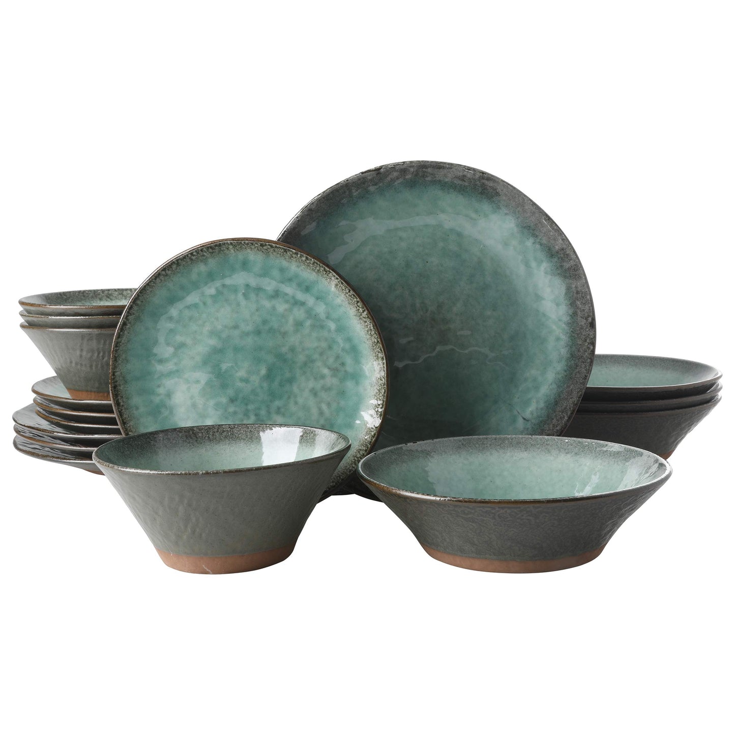Gibson Elite Kings Road Double Plates and Bowl Organic Round Porcelain Dinnerware Set - Matte Black w/Gold Rim