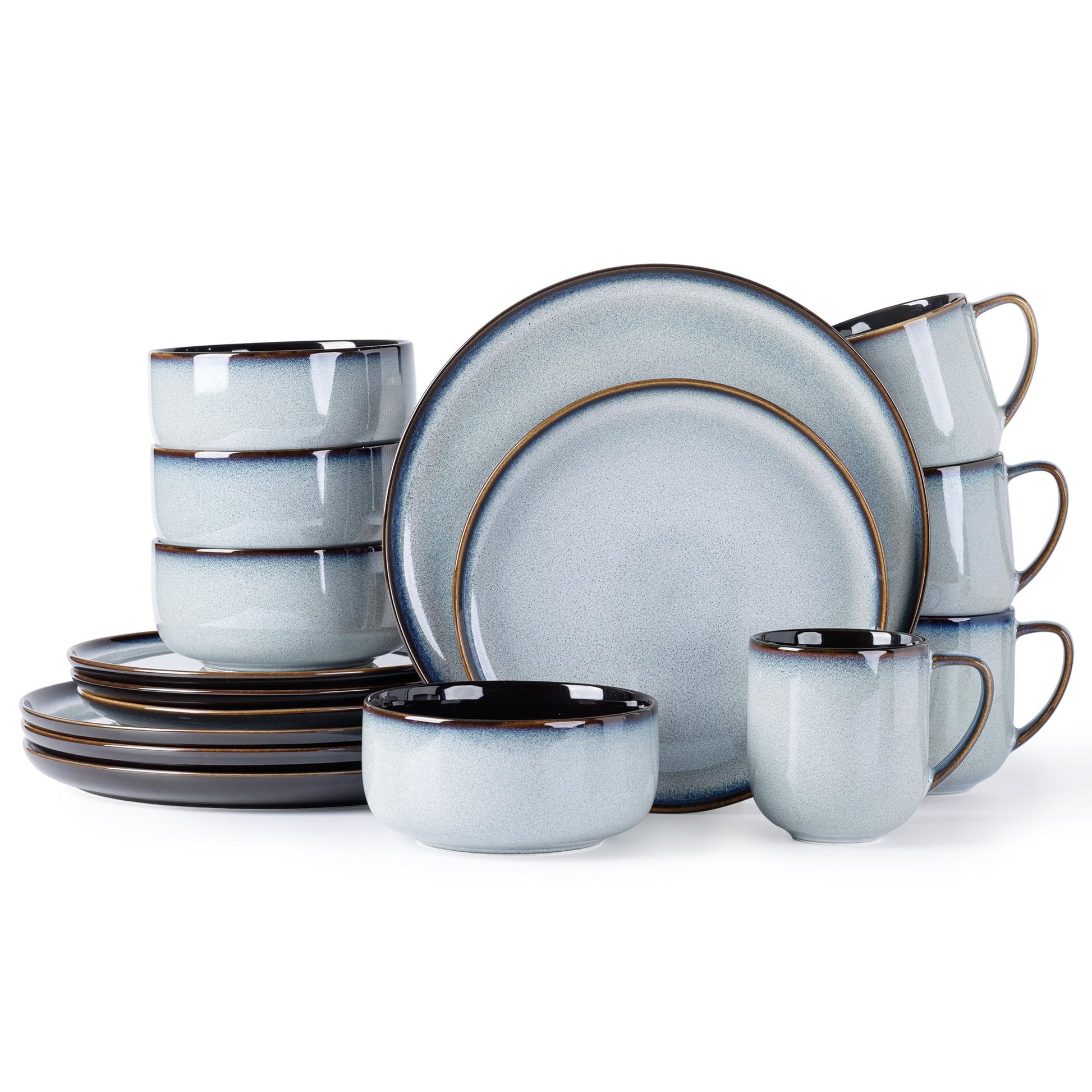 LeRatio Ceramic Dinnerware Sets for 4,12-Piece Plates and Bowls,Handmade Reactive Glaze Dishes Set,Chip Resistant and Scratch Resistant | Oven Dishwasher & Microwave Safe,Service for 4-Kahki