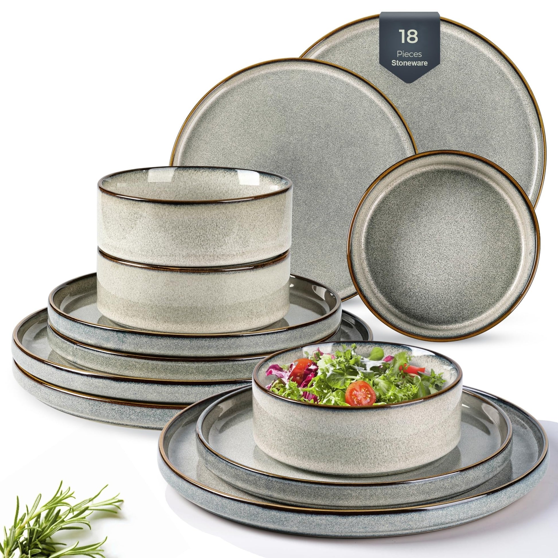 GBHOME Ceramic Dinnerware Sets for 4, 12 Pieces Stoneware Plates and Bowls Sets, Reactive Glaze Dishes -Scratch Resistant, Dishwasher&Microwave Safe