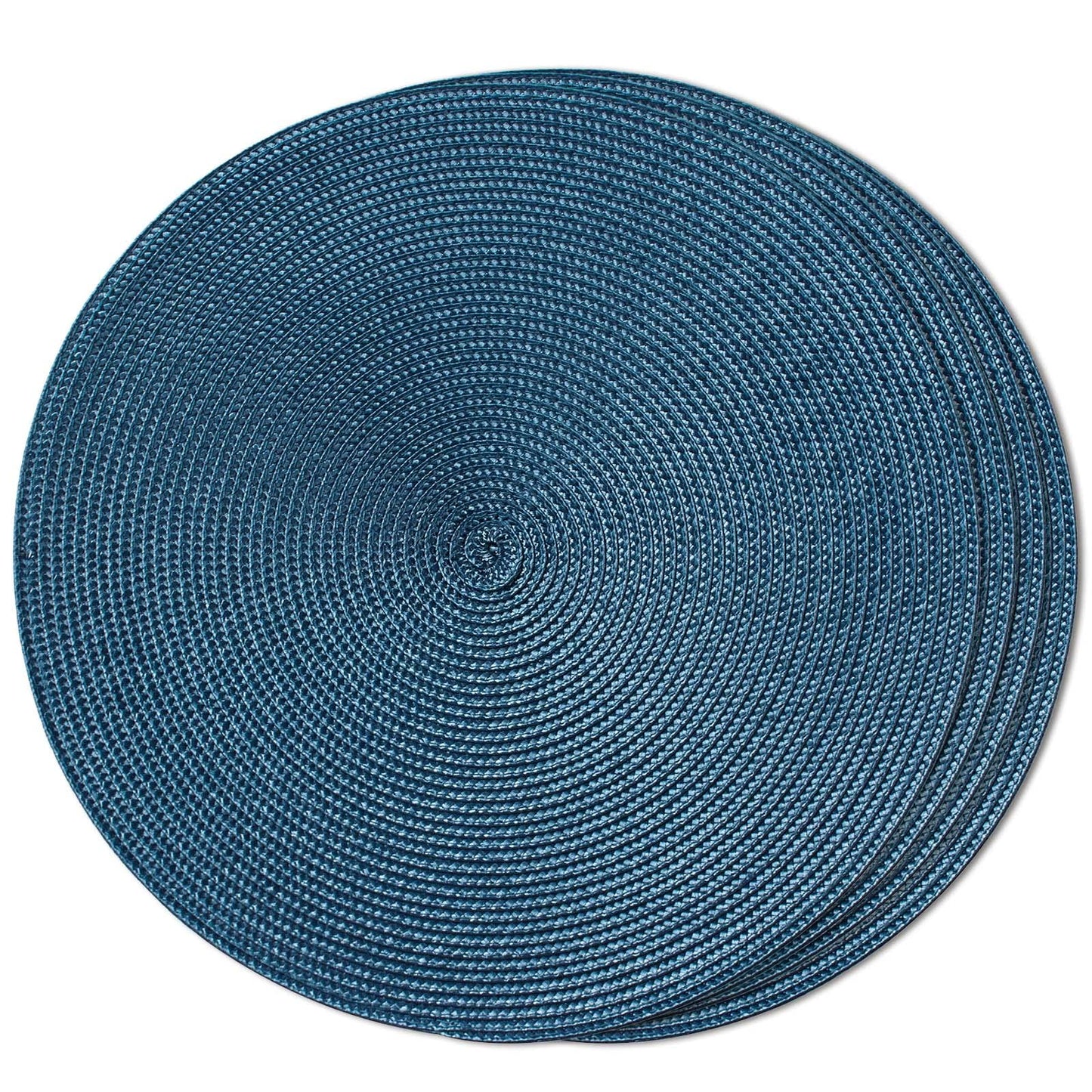 FunWheat Round Braided Placemats Set of 6 Table Mats for Dining Tables Woven Washable Non-Slip Place mats 15 in(Blue, 6pcs)