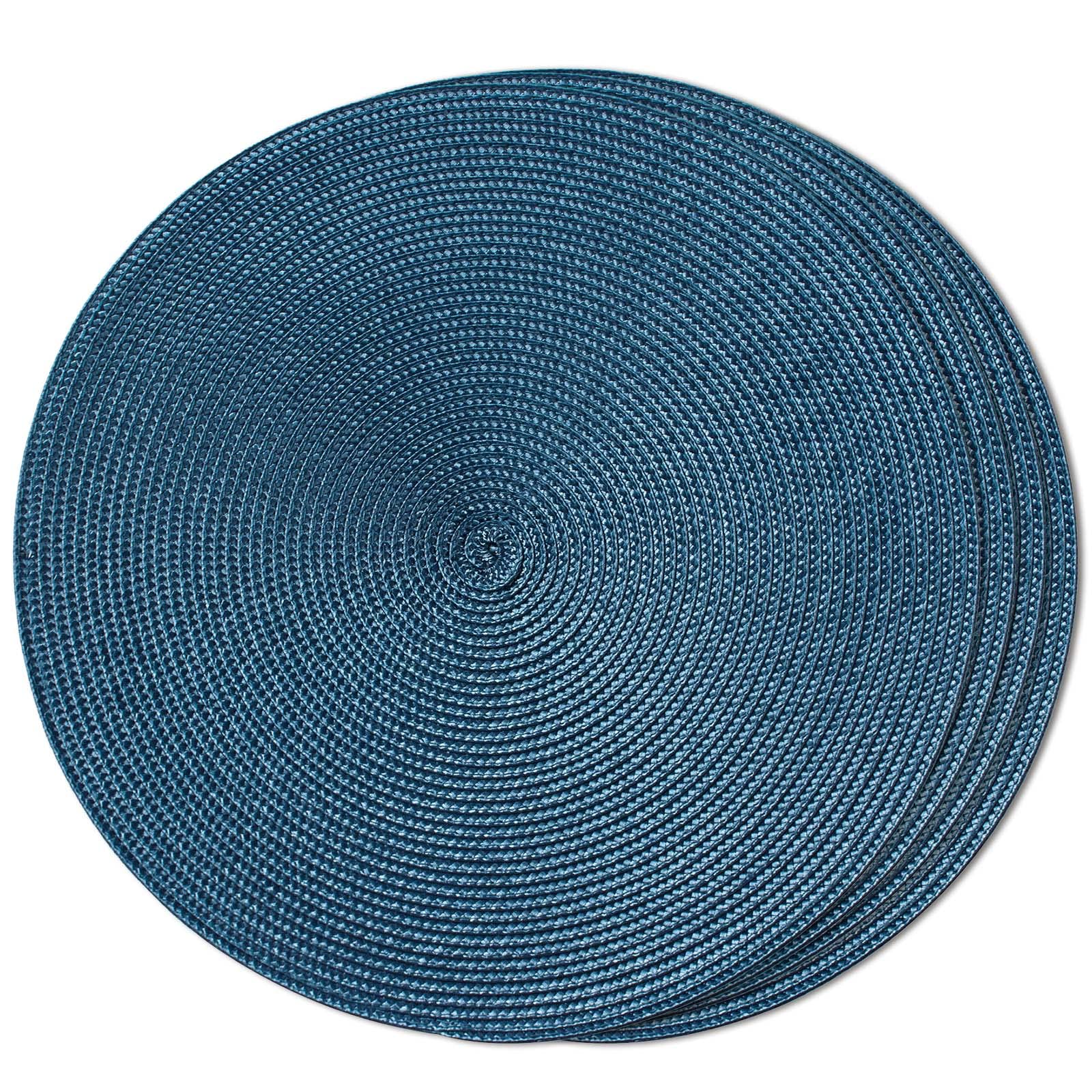 FunWheat Round Braided Placemats Set of 6 Table Mats for Dining Tables Woven Washable Non-Slip Place mats 15 in(Blue, 6pcs)