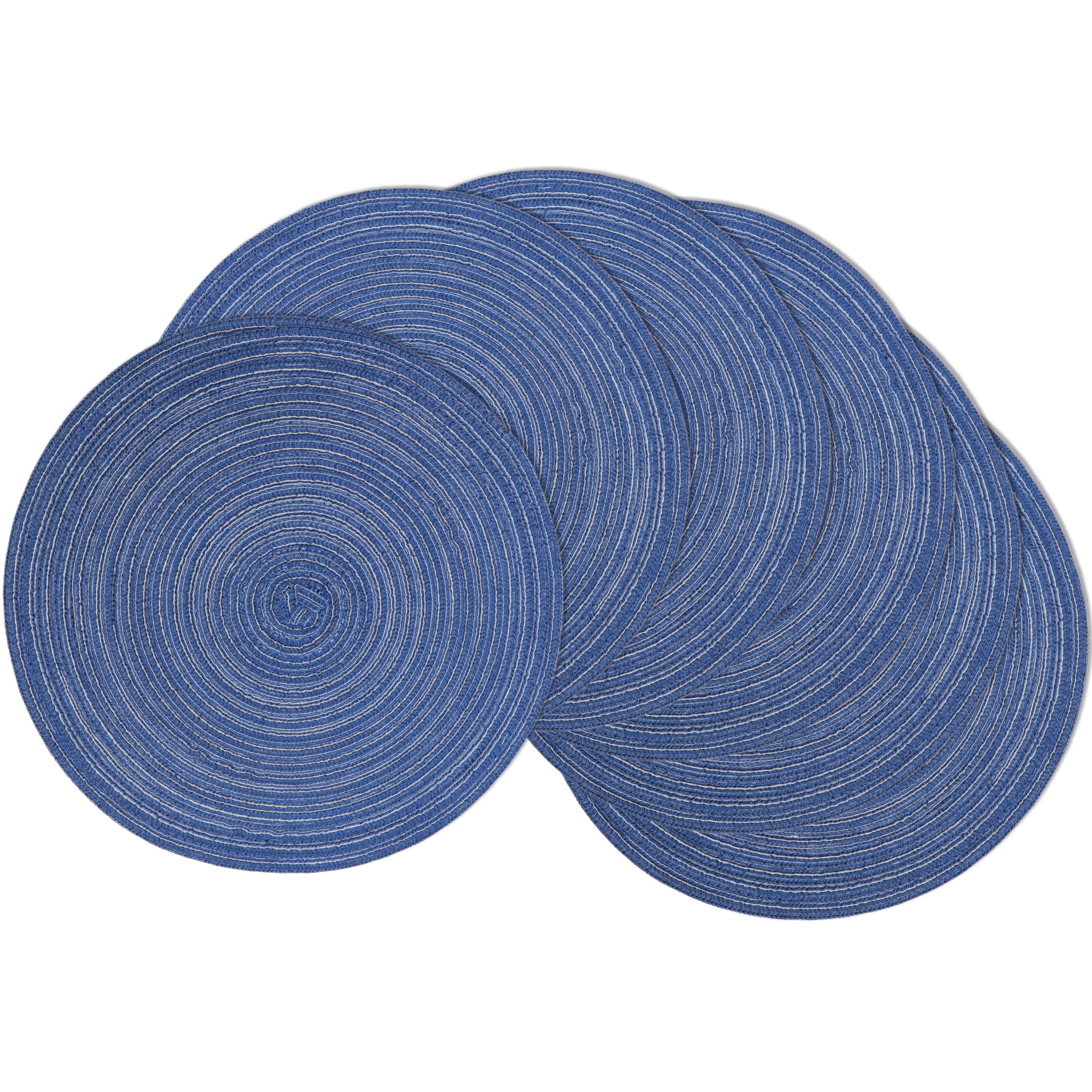 Braided Round Placemats Set of 6, Woven Washable Non-Slip Table Mats for Kitchen Dining, 15 Inch, Heat Resistant - Natural Fabric Indoor Outdoor Place Mats(Beige)