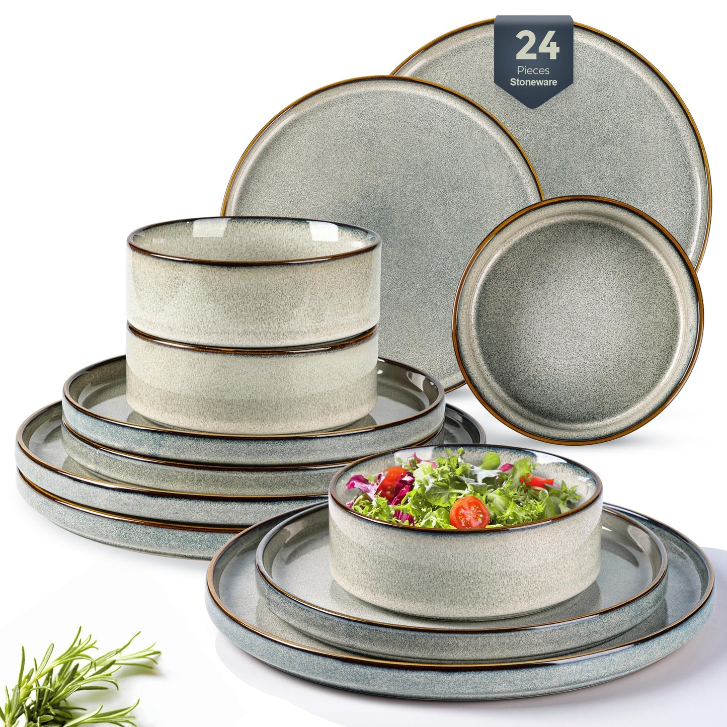 GBHOME Ceramic Dinnerware Sets for 4, 12 Pieces Stoneware Plates and Bowls Sets, Reactive Glaze Dishes -Scratch Resistant, Dishwasher&Microwave Safe