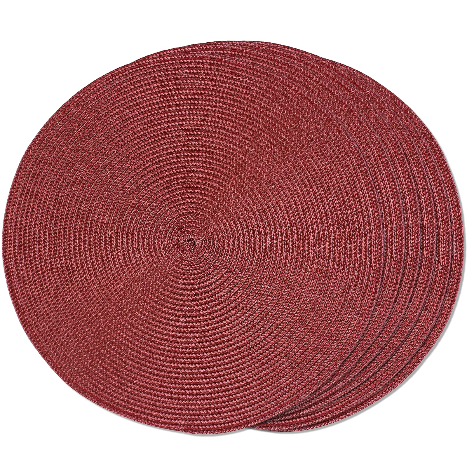 FunWheat Round Braided Placemats Set of 6 Table Mats for Dining Tables Woven Washable Non-Slip Place mats 15 in(Blue, 6pcs)