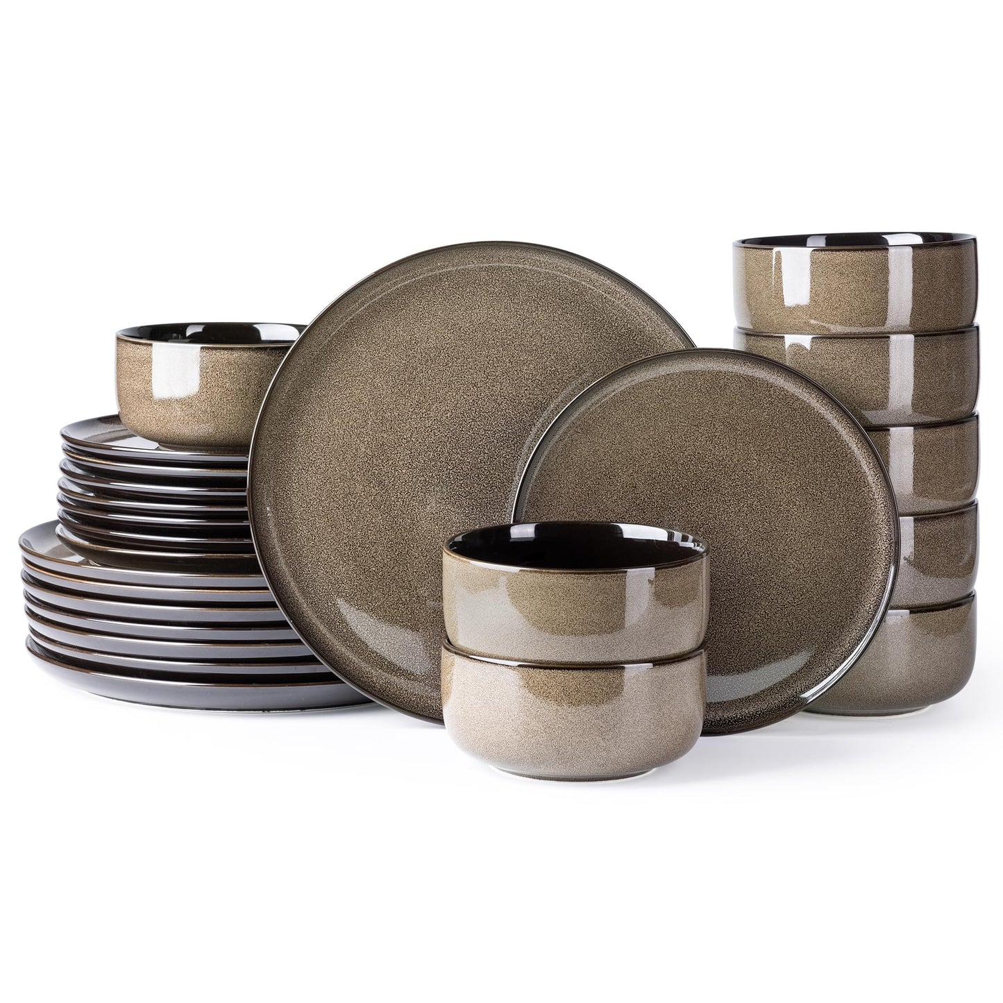 LeRatio Ceramic Dinnerware Sets for 4,12-Piece Plates and Bowls,Handmade Reactive Glaze Dishes Set,Chip Resistant and Scratch Resistant | Oven Dishwasher & Microwave Safe,Service for 4-Kahki