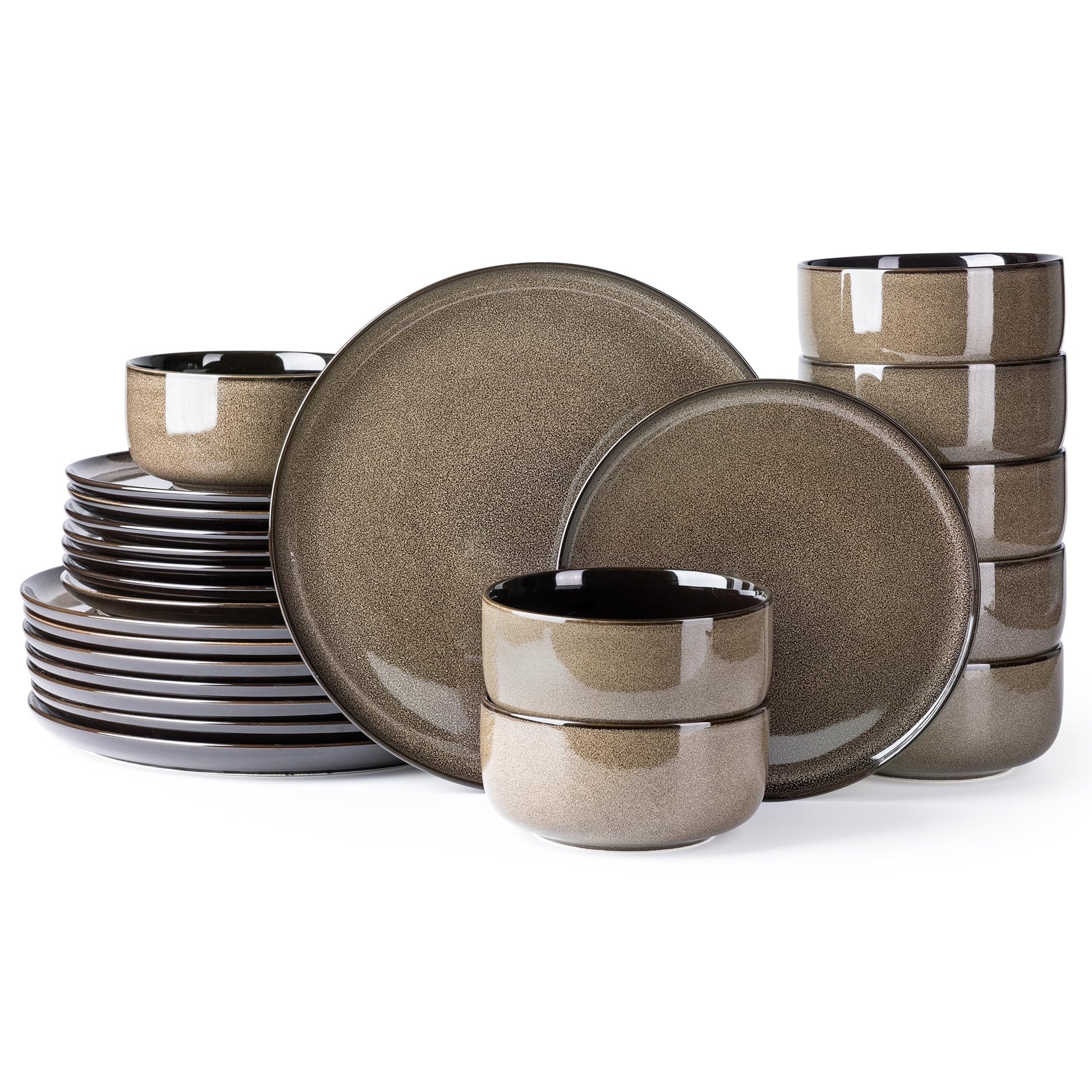 LeRatio Ceramic Dinnerware Sets for 4,12-Piece Plates and Bowls,Handmade Reactive Glaze Dishes Set,Chip Resistant and Scratch Resistant | Oven Dishwasher & Microwave Safe,Service for 4-Kahki