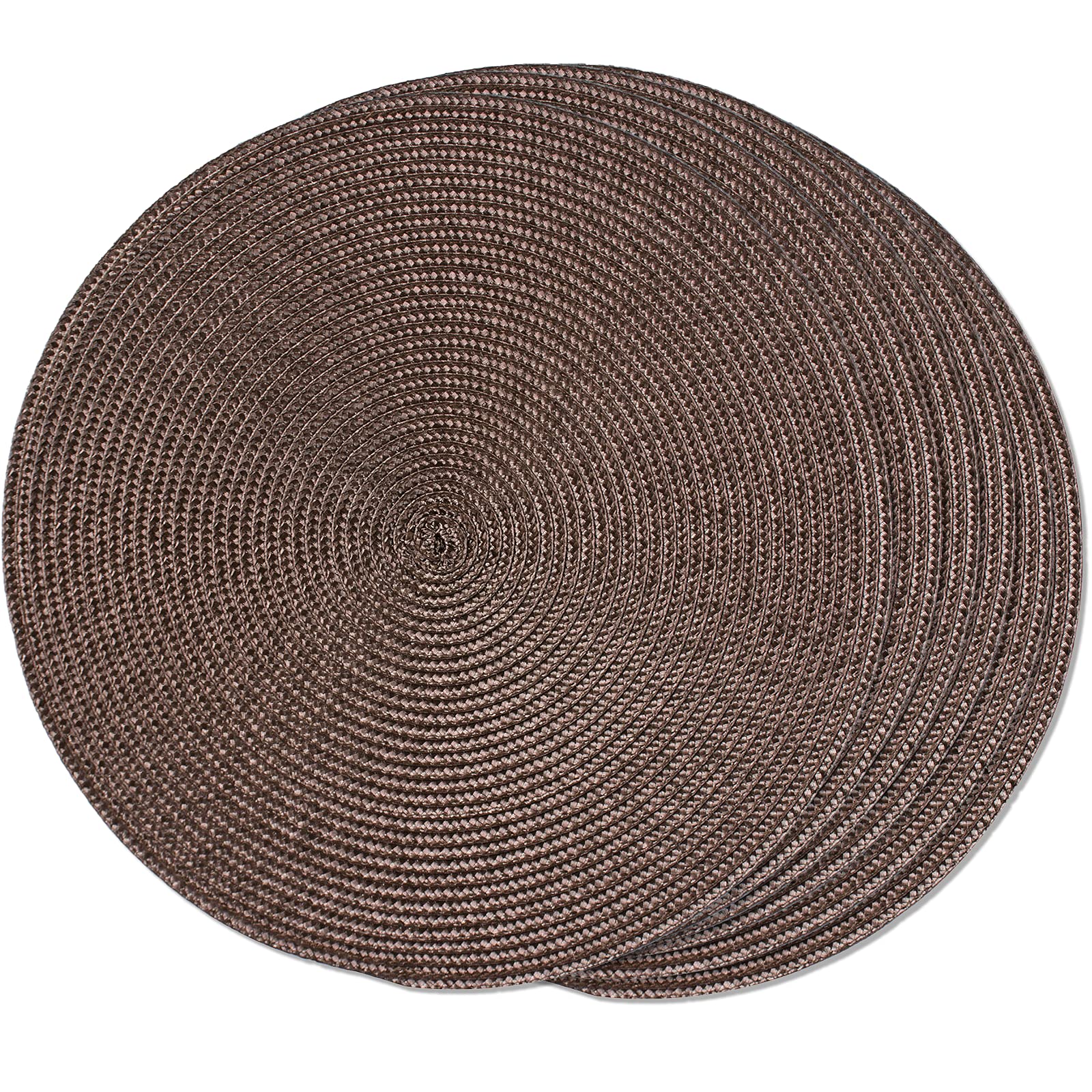 FunWheat Round Braided Placemats Set of 6 Table Mats for Dining Tables Woven Washable Non-Slip Place mats 15 in(Blue, 6pcs)