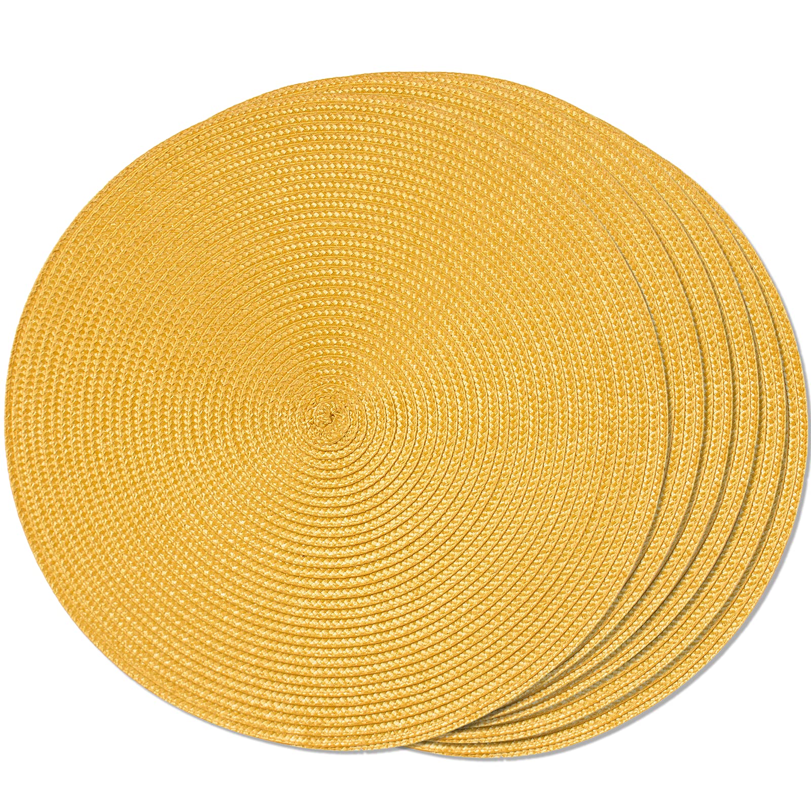 FunWheat Round Braided Placemats Set of 6 Table Mats for Dining Tables Woven Washable Non-Slip Place mats 15 in(Blue, 6pcs)