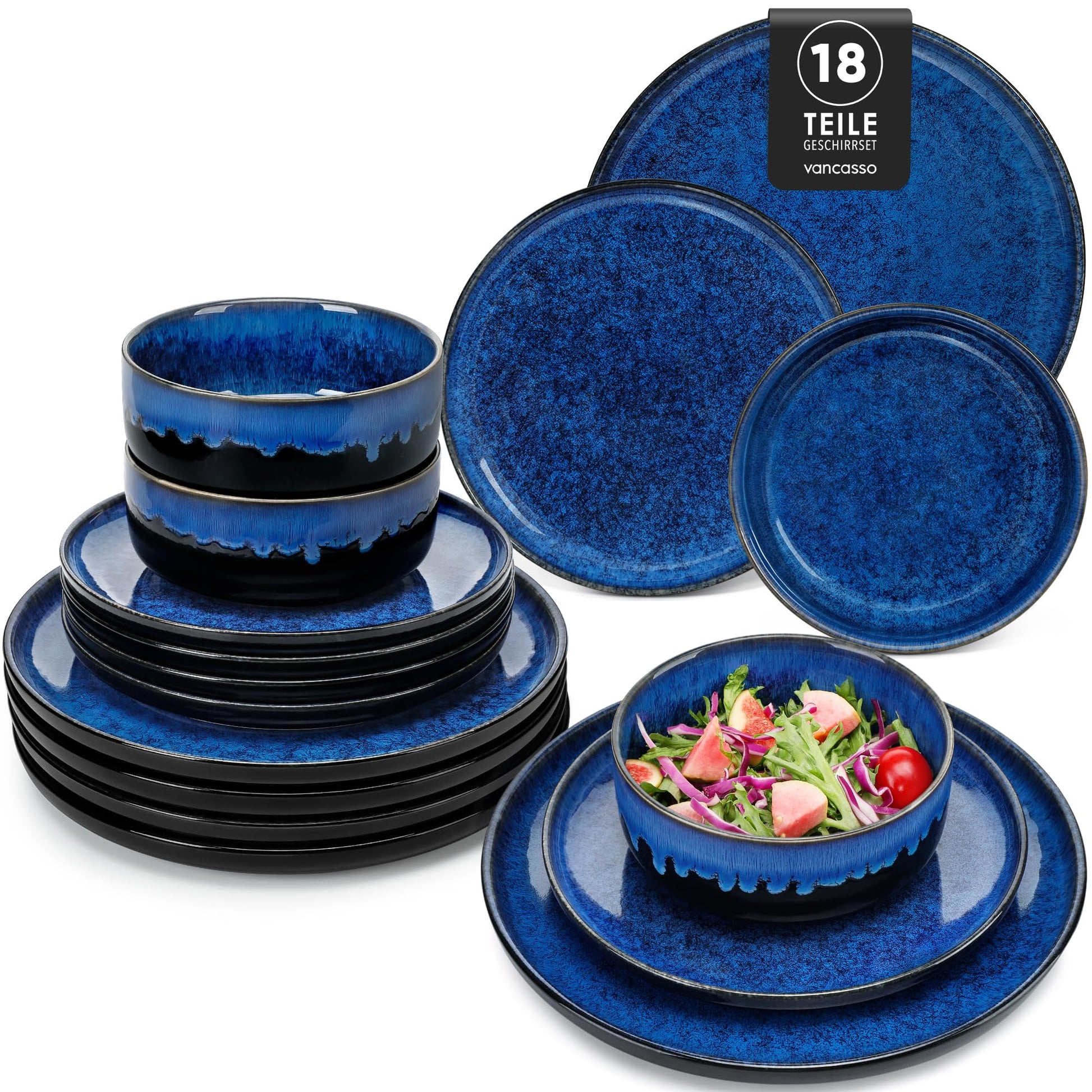 vancasso Starry 12 Pieces Dinnerware Sets for 4, Green Reactive Glaze Dishes Sets, Ceramic Plates and Bowls Set, Dinner Salad Dessert Plates, and Cereal Bowls Set, Dishwasher and Microwave Safe