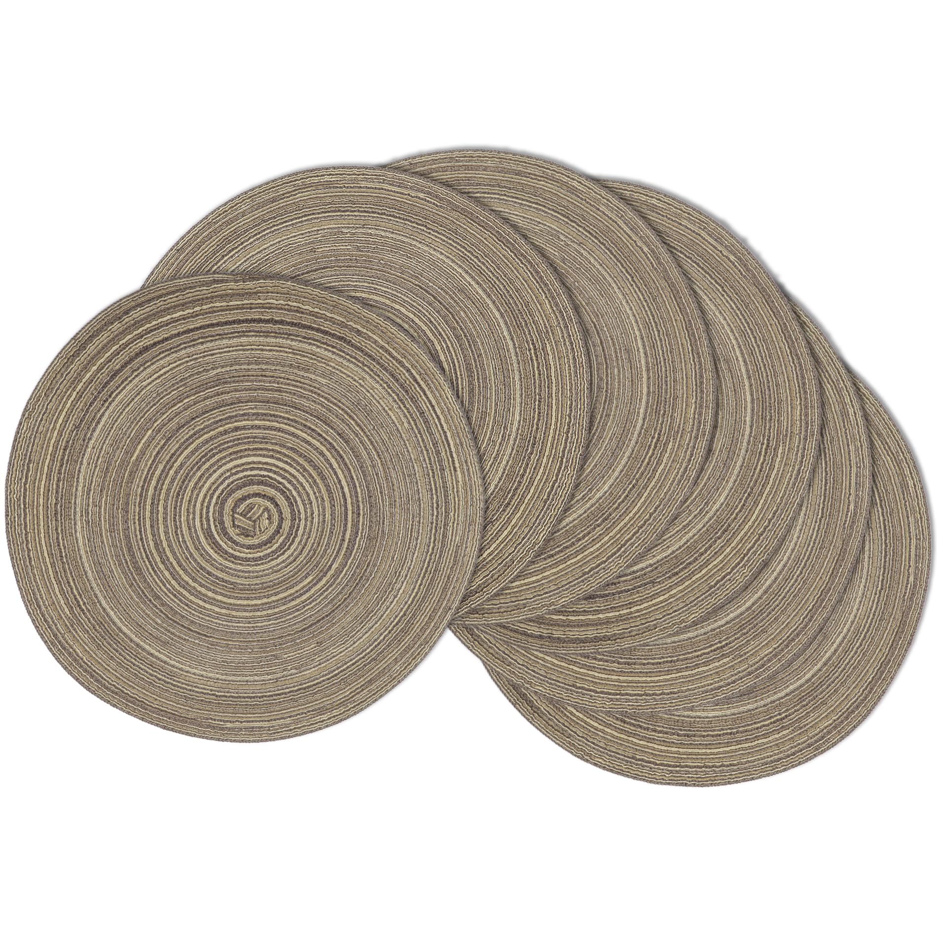 Braided Round Placemats Set of 6, Woven Washable Non-Slip Table Mats for Kitchen Dining, 15 Inch, Heat Resistant - Natural Fabric Indoor Outdoor Place Mats(Beige)
