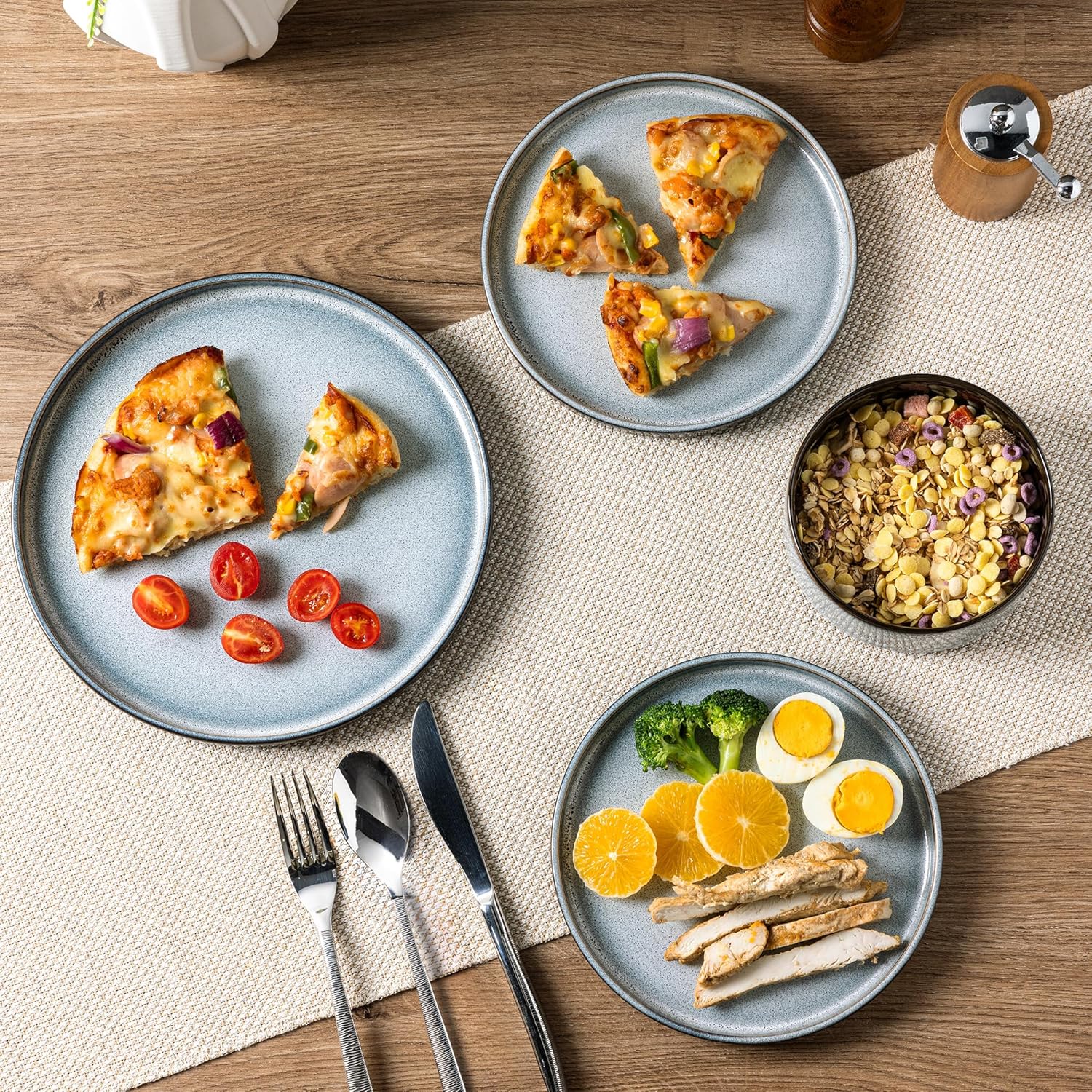 LERATIO Ceramic Dinnerware Sets for 4,Round Reactive Glaze Ceramic Plates and Bowls Set,Highly Chip and Crack Resistant | Dishwasher & Microwave Safe Dishes Set,Service for 4 (12pc)-Gray White